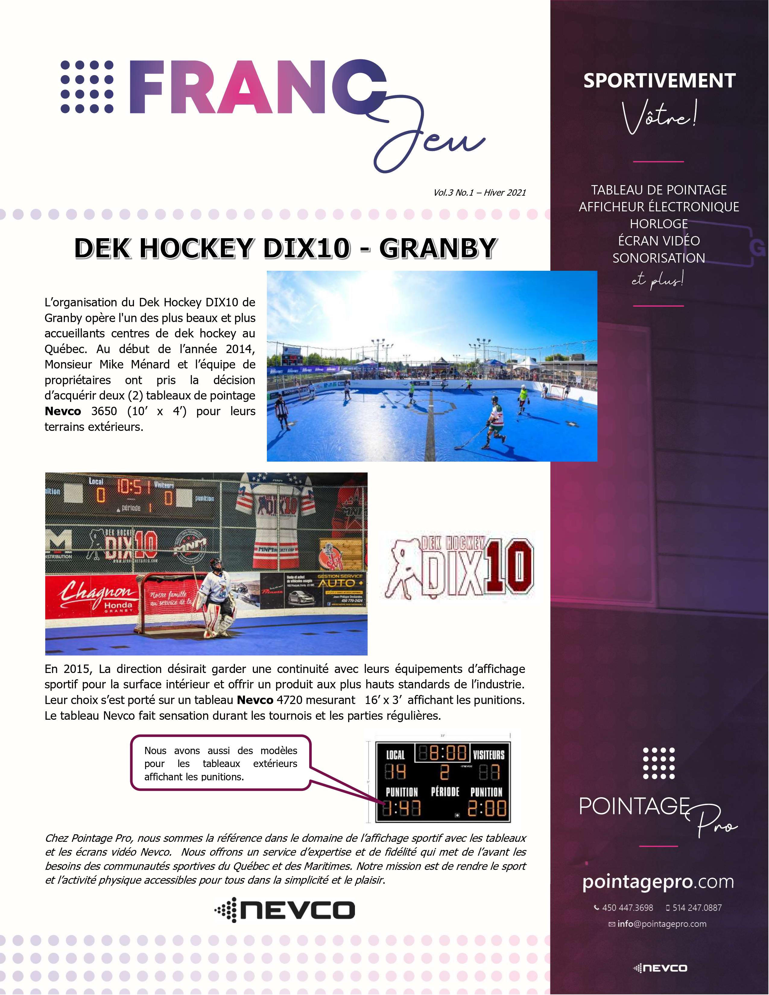 Tableau indicateur de dekhockey