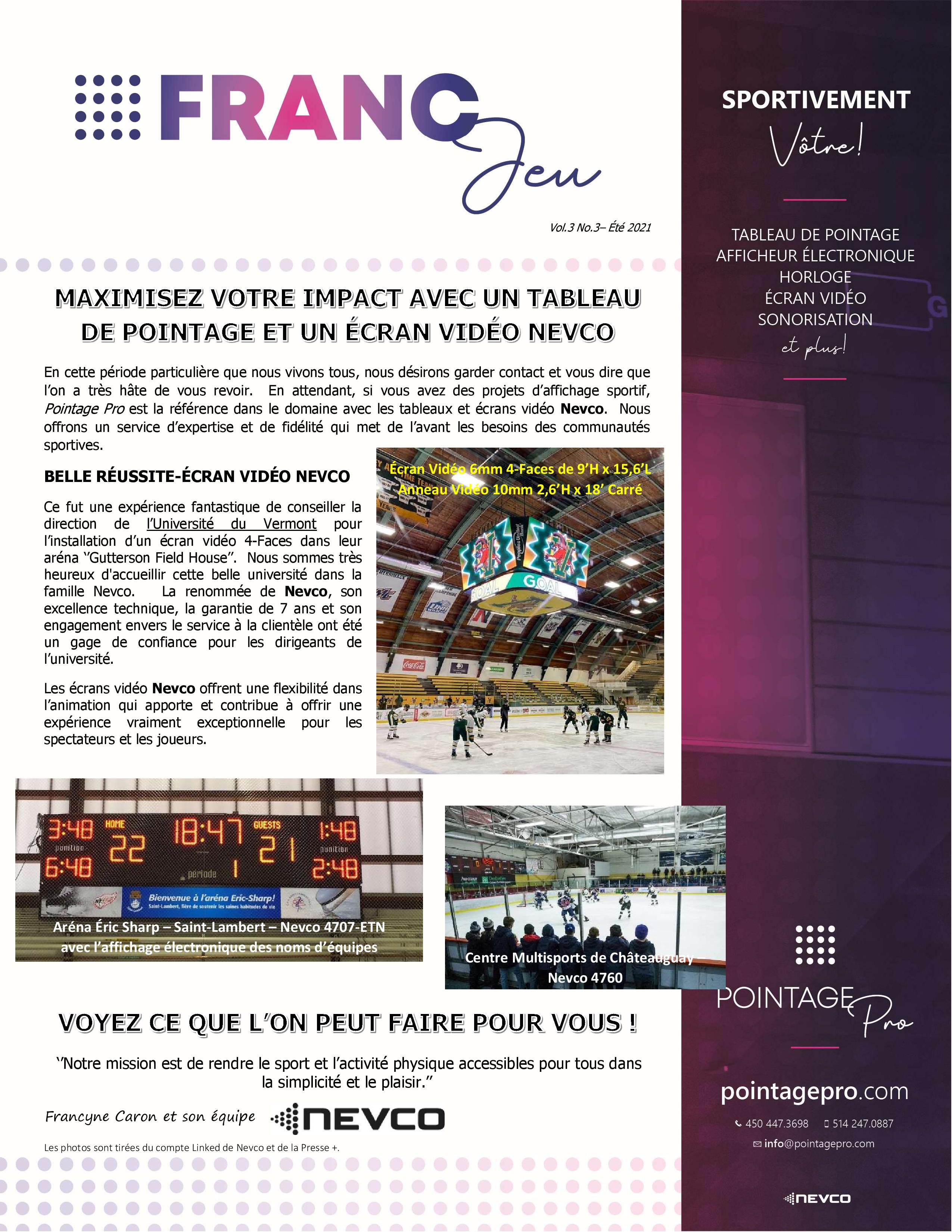 Tableau de hockey et Écran vidéo Nevco Tableau de hockey et Écran vidéo Nevco
