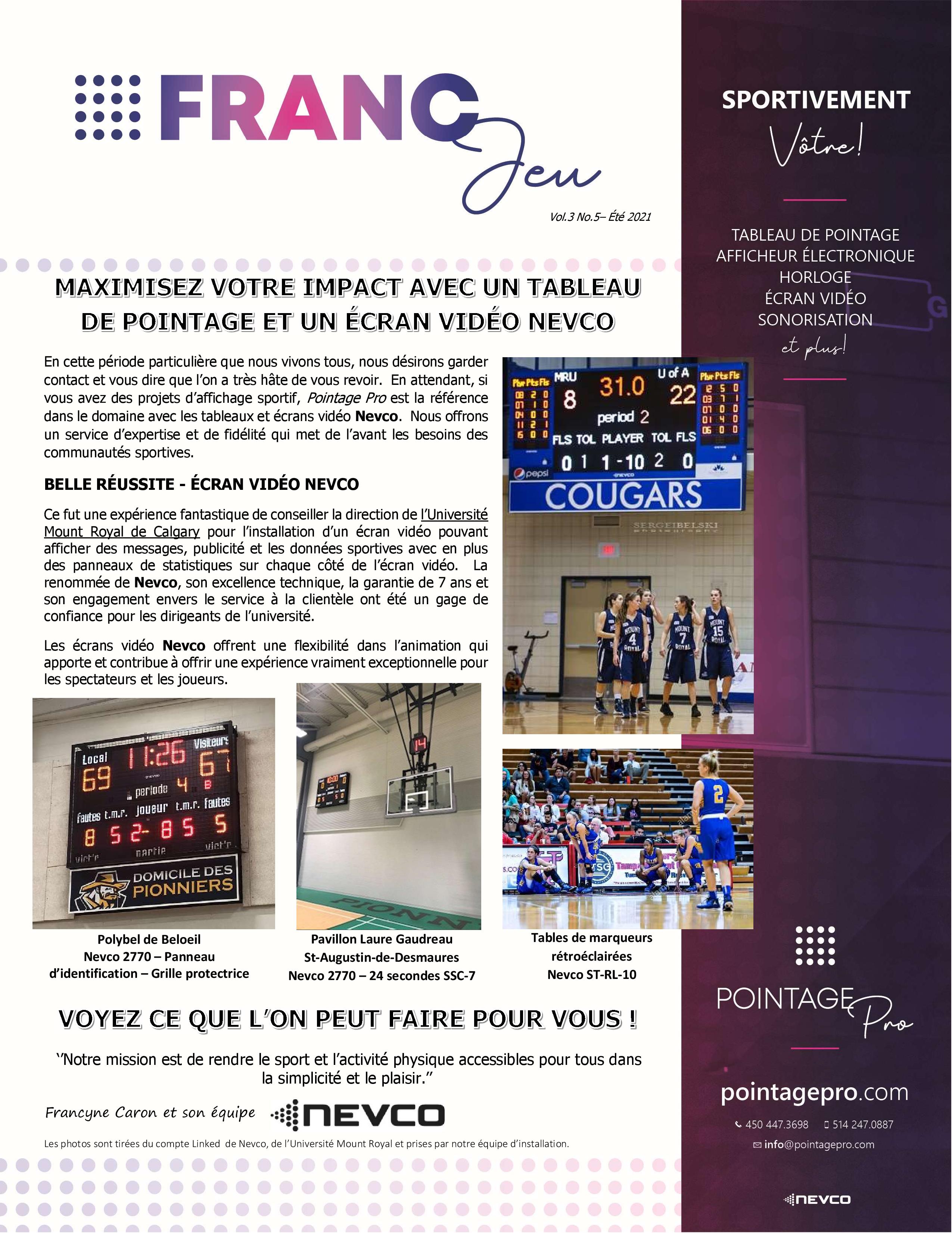 Tableau indicateur et Écran vidéo pour le basketball